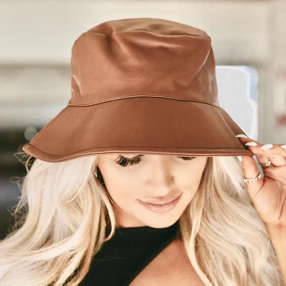 Passion of Essence Accessories - Solid PU Leather Brown Bucket Hat